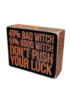 🖤 Black Orange Glitter Wooden Block Sign Halloween Witch Goth Decor